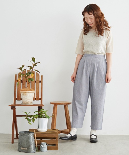 chambre de charme（シャンブルドゥシャーム）の「●cdc 綿麻 お花ジャガード 5分袖プルオーバー（Tシャツ/カットソー・レディース・キナリ/ブラック・FREE）」の8枚目の写真