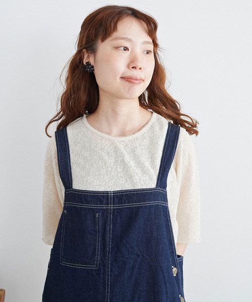 chambre de charme（シャンブルドゥシャーム）の「●cdc 綿麻 お花ジャガード 5分袖プルオーバー（Tシャツ/カットソー・レディース・キナリ/ブラック・FREE）」の9枚目の写真