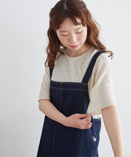 chambre de charme（シャンブルドゥシャーム）の「●cdc 綿麻 お花ジャガード 5分袖プルオーバー（Tシャツ/カットソー・レディース・キナリ/ブラック・FREE）」の13枚目の写真