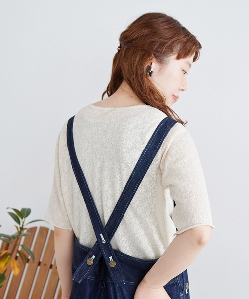 chambre de charme（シャンブルドゥシャーム）の「●cdc 綿麻 お花ジャガード 5分袖プルオーバー（Tシャツ/カットソー・レディース・キナリ/ブラック・FREE）」の14枚目の写真
