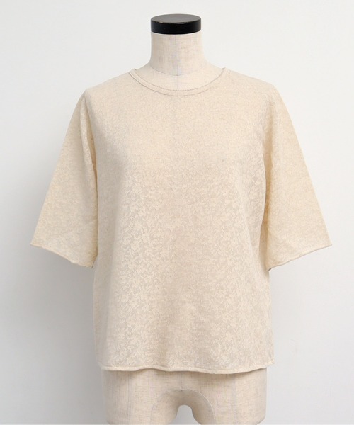 chambre de charme（シャンブルドゥシャーム）の「●cdc 綿麻 お花ジャガード 5分袖プルオーバー（Tシャツ/カットソー・レディース・キナリ/ブラック・FREE）」の15枚目の写真