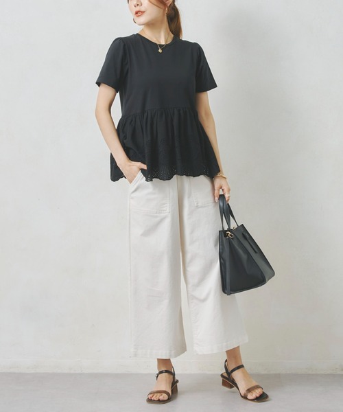 Chez toi(シェトワ)の「裾コットンレースシルケットT(Tシャツ/カットソー・レディース・ブラック/オフホワイト・FREE)」の16枚目の写真