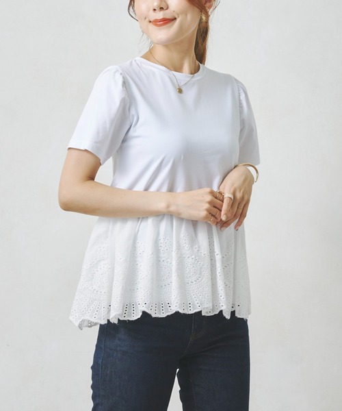 Chez toi(シェトワ)の「裾コットンレースシルケットT(Tシャツ/カットソー・レディース・ブラック/オフホワイト・FREE)」の20枚目の写真