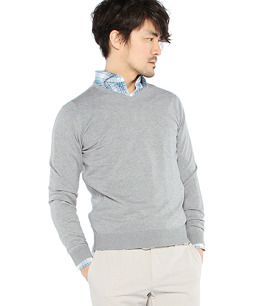 JOHN SMEDLEY（ジョンスメドレー）の「JOHN SMEDLEY / 30ゲージVネックニット（ニット/セーター・メンズ・ブルー系その他/ネイビー/シルバー/レッド系その他・M/40/L/43/S/38）」の4枚目の写真