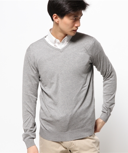 JOHN SMEDLEY（ジョンスメドレー）の「JOHN SMEDLEY / 30ゲージVネックニット（ニット/セーター・メンズ・ブルー系その他/ネイビー/シルバー/レッド系その他・M/40/L/43/S/38）」の6枚目の写真