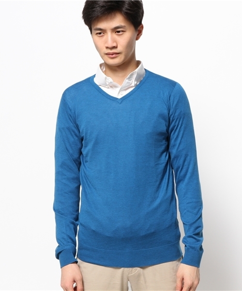 JOHN SMEDLEY（ジョンスメドレー）の「JOHN SMEDLEY / 30ゲージVネックニット（ニット/セーター・メンズ・ブルー系その他/ネイビー/シルバー/レッド系その他・M/40/L/43/S/38）」の10枚目の写真