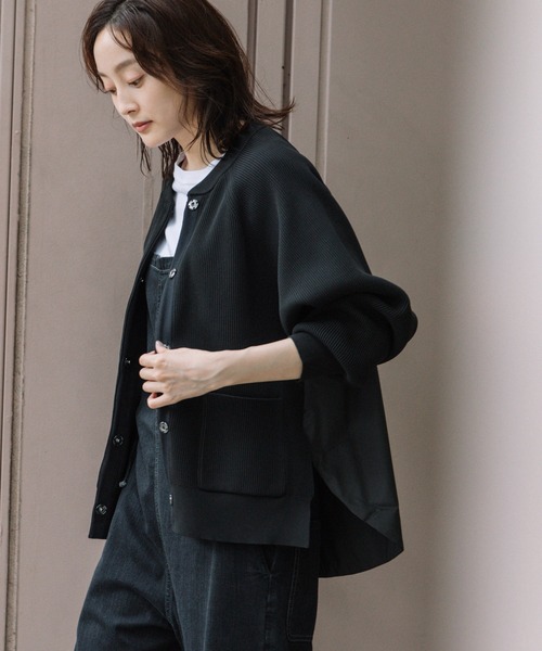 Munich（ミューニック）の「両畦編みニット×中綿入りタフタドッキングブルゾン（ブルゾン・レディース・モカ/ブラック/アイボリー・FREE）」の3枚目の写真