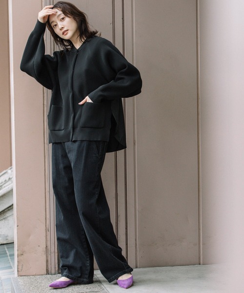 Munich（ミューニック）の「両畦編みニット×中綿入りタフタドッキングブルゾン（ブルゾン・レディース・モカ/ブラック/アイボリー・FREE）」の16枚目の写真