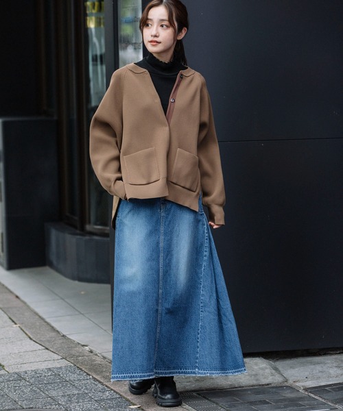 Munich（ミューニック）の「両畦編みニット×中綿入りタフタドッキングブルゾン（ブルゾン・レディース・モカ/ブラック/アイボリー・FREE）」の4枚目の写真