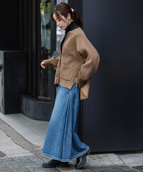 Munich（ミューニック）の「両畦編みニット×中綿入りタフタドッキングブルゾン（ブルゾン・レディース・モカ/ブラック/アイボリー・FREE）」の5枚目の写真