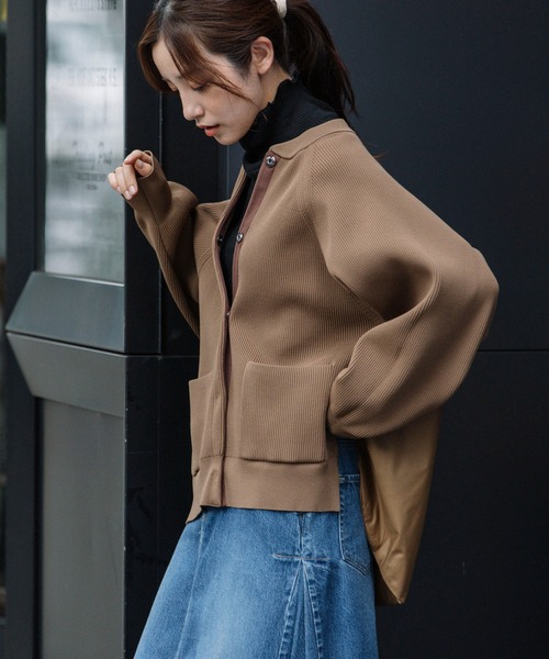 Munich（ミューニック）の「両畦編みニット×中綿入りタフタドッキングブルゾン（ブルゾン・レディース・モカ/ブラック/アイボリー・FREE）」の8枚目の写真