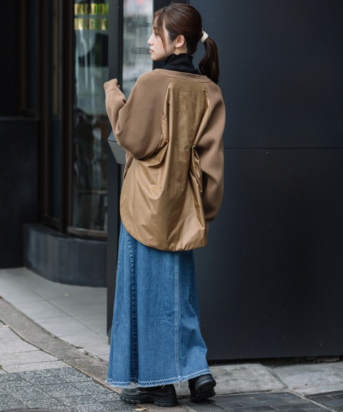 Munich（ミューニック）の「両畦編みニット×中綿入りタフタドッキングブルゾン（ブルゾン・レディース・モカ/ブラック/アイボリー・FREE）」の6枚目の写真