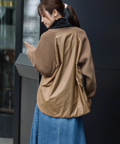 Munich（ミューニック）の「両畦編みニット×中綿入りタフタドッキングブルゾン（ブルゾン・レディース・モカ/ブラック/アイボリー・FREE）」の9枚目の写真