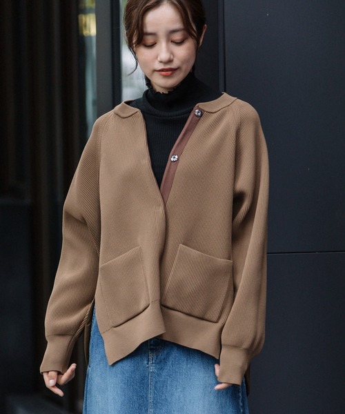 Munich（ミューニック）の「両畦編みニット×中綿入りタフタドッキングブルゾン（ブルゾン・レディース・モカ/ブラック/アイボリー・FREE）」の7枚目の写真