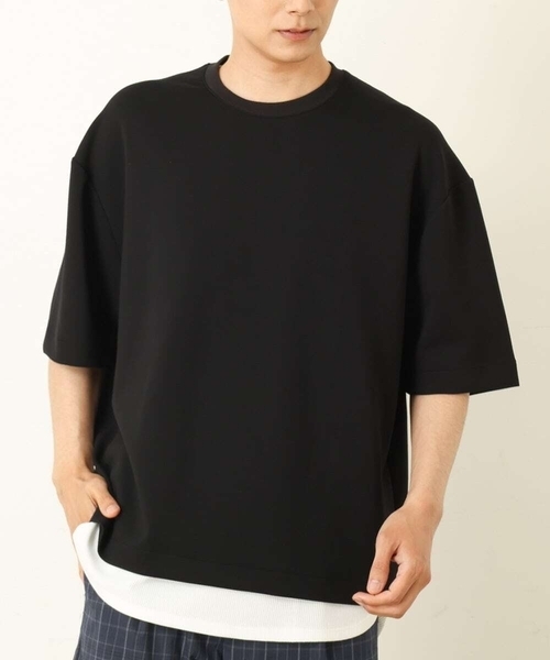 a.v.v(アーヴェヴェ)の「【S-XXL】なめらかダンボールバルーンシルエット5分袖カットソー(Tシャツ/カットソー・メンズ・ブラック/ミント/モカ・46/48/44/52/50)」の2枚目の写真