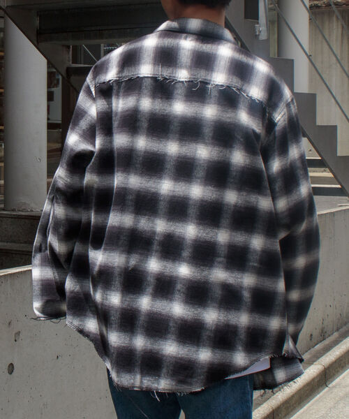 GLOSTER（グロスター）の「【GLOSTER/グロスター】オンブレ チェック オープンカラーシャツ カットオフ USD加工（シャツ/ブラウス・メンズ・ブラック系その他・M/L）」の7枚目の写真