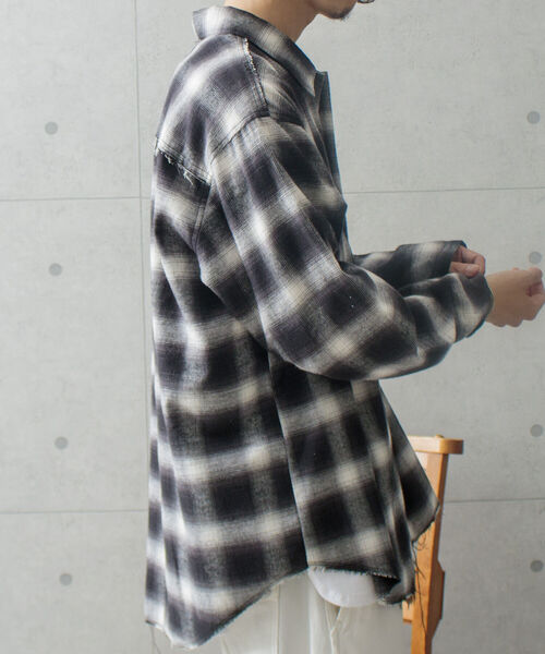GLOSTER（グロスター）の「【GLOSTER/グロスター】オンブレ チェック オープンカラーシャツ カットオフ USD加工（シャツ/ブラウス・メンズ・ブラック系その他・M/L）」の17枚目の写真