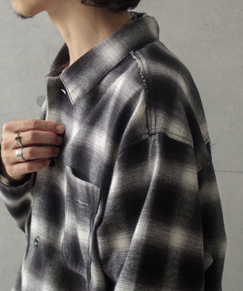 GLOSTER（グロスター）の「【GLOSTER/グロスター】オンブレ チェック オープンカラーシャツ カットオフ USD加工（シャツ/ブラウス・メンズ・ブラック系その他・M/L）」の18枚目の写真