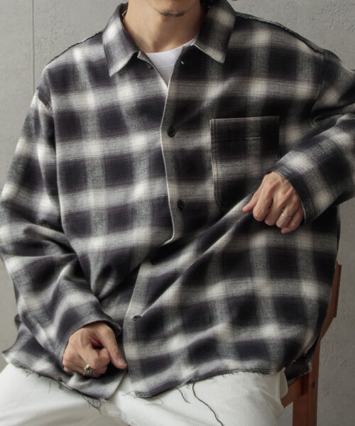 GLOSTER（グロスター）の「【GLOSTER/グロスター】オンブレ チェック オープンカラーシャツ カットオフ USD加工（シャツ/ブラウス・メンズ・ブラック系その他・M/L）」の22枚目の写真