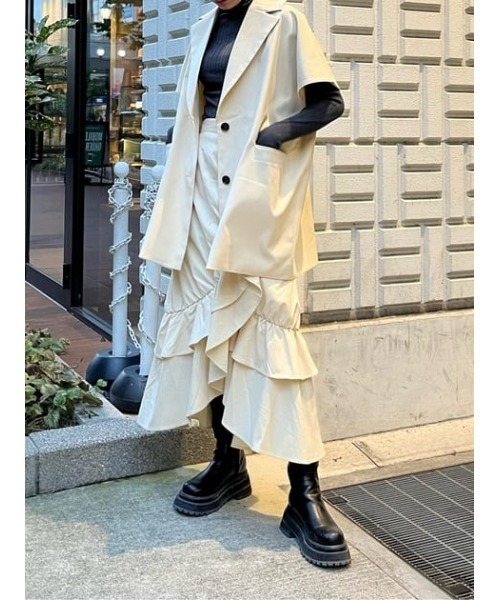 SLY（スライ）の「ASYMMETRY FRILL SK アシンメトリー フリル スカート セットアップ可能 ロングスカート（スカート・レディース・杢グレー/ライトベージュ・1/2）」の22枚目の写真