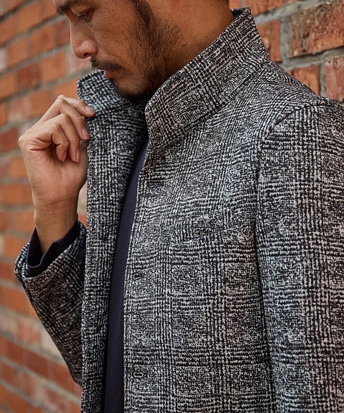 UNION STATION（ユニオンステーション）の「【EFFORTLESS】プリントフリーススタンドカラージャケット（テーラードジャケット・メンズ・グレー系その他/チェック・LL/M/L）」の4枚目の写真