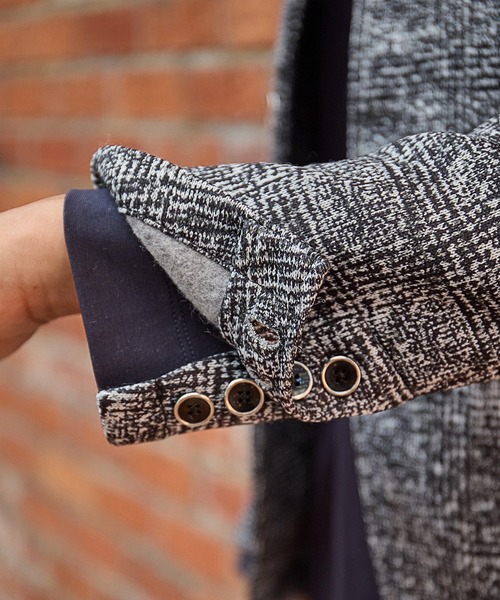 UNION STATION（ユニオンステーション）の「【EFFORTLESS】プリントフリーススタンドカラージャケット（テーラードジャケット・メンズ・グレー系その他/チェック・LL/M/L）」の6枚目の写真