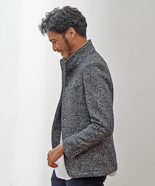 UNION STATION（ユニオンステーション）の「【EFFORTLESS】プリントフリーススタンドカラージャケット（テーラードジャケット・メンズ・グレー系その他/チェック・LL/M/L）」の7枚目の写真