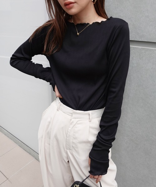 CORNERS（コーナーズ）の「配色見え指穴ウォーマーリブトップス（Tシャツ/カットソー・レディース・ブラック/ベージュ/ブラウン/オフホワイト/カーキ/ブルー・M）」の3枚目の写真