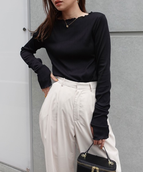 CORNERS（コーナーズ）の「配色見え指穴ウォーマーリブトップス（Tシャツ/カットソー・レディース・ブラック/ベージュ/ブラウン/オフホワイト/カーキ/ブルー・M）」の8枚目の写真