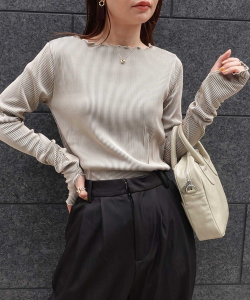 CORNERS（コーナーズ）の「配色見え指穴ウォーマーリブトップス（Tシャツ/カットソー・レディース・ブラック/ベージュ/ブラウン/オフホワイト/カーキ/ブルー・M）」の18枚目の写真