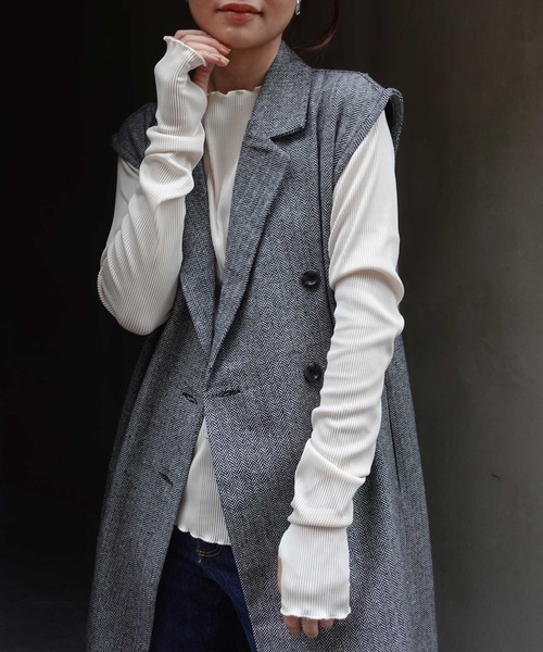 CORNERS（コーナーズ）の「配色見え指穴ウォーマーリブトップス（Tシャツ/カットソー・レディース・ブラック/ベージュ/ブラウン/オフホワイト/カーキ/ブルー・M）」の11枚目の写真