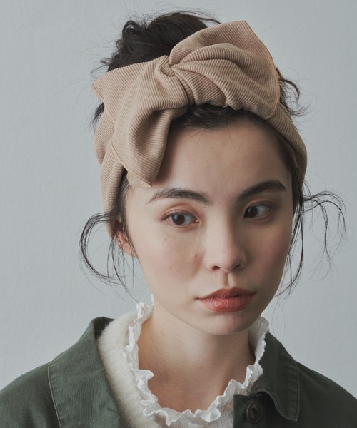 Libra Cue(リブラ キュー)の「リブニットターバン(ヘアバンド・レディース・ベージュ/ブラック・FREE)」の6枚目の写真