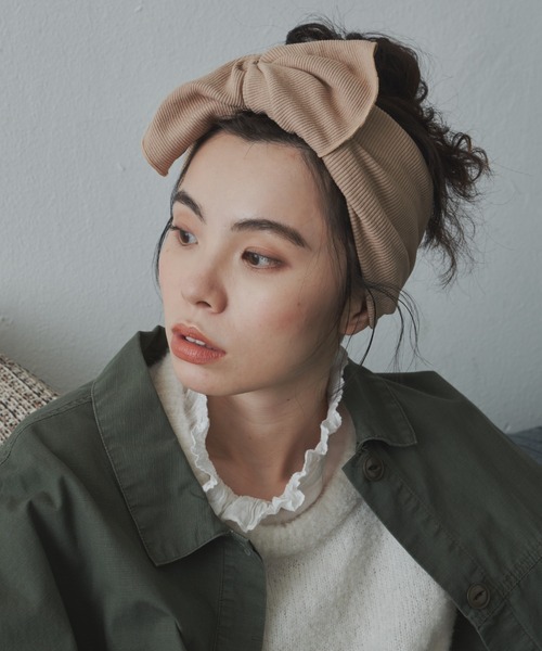 Libra Cue(リブラ キュー)の「リブニットターバン(ヘアバンド・レディース・ベージュ/ブラック・FREE)」の17枚目の写真