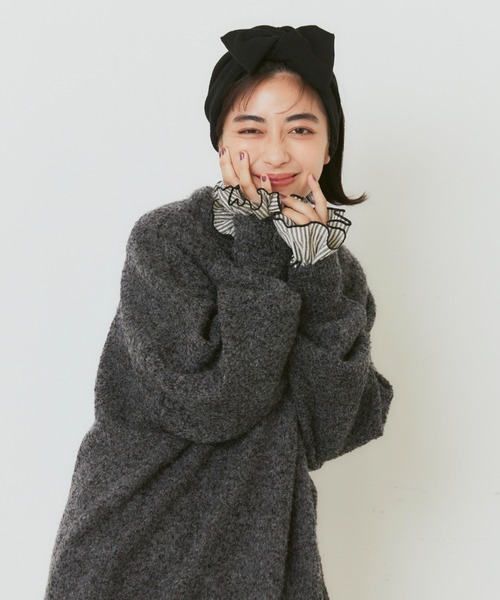 Libra Cue(リブラ キュー)の「リブニットターバン(ヘアバンド・レディース・ベージュ/ブラック・FREE)」の7枚目の写真