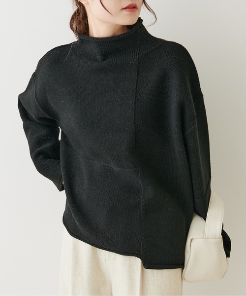 PUAL CE CIN(ピュアルセシン)の「【Du noir】パッチワーク風ハイネックニットプルオーバー(ニット/セーター・レディース・グレー/アイボリー/ブラック・FREE)」の1枚目の写真