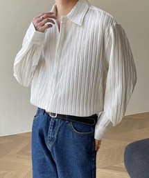 【NOWLE】ストライプ エンボス レギュラーカラー シャツ