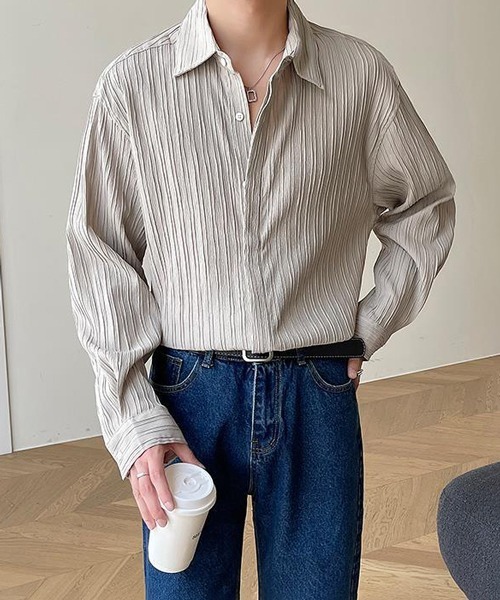 NOWLE（ノウル）の「【NOWLE】ストライプ エンボス レギュラーカラー シャツ（シャツ/ブラウス・メンズ・ベージュ/ブラック/ホワイト・MEDIUM/LARGE/X-LARGE）」の19枚目の写真