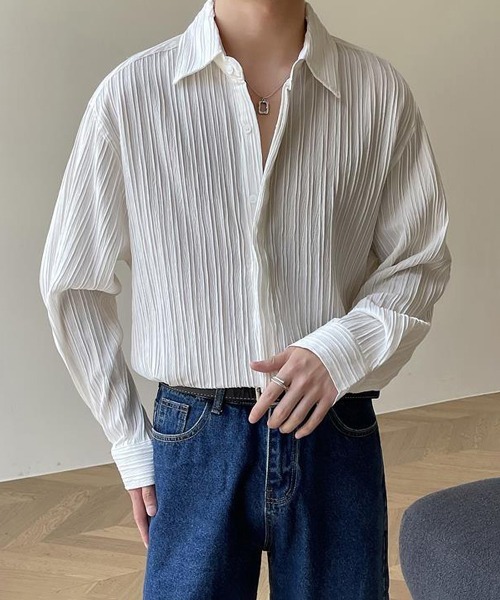 NOWLE（ノウル）の「【NOWLE】ストライプ エンボス レギュラーカラー シャツ（シャツ/ブラウス・メンズ・ベージュ/ブラック/ホワイト・MEDIUM/LARGE/X-LARGE）」の6枚目の写真