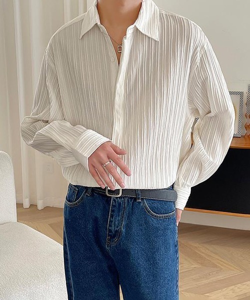 NOWLE（ノウル）の「【NOWLE】ストライプ エンボス レギュラーカラー シャツ（シャツ/ブラウス・メンズ・ベージュ/ブラック/ホワイト・MEDIUM/LARGE/X-LARGE）」の11枚目の写真