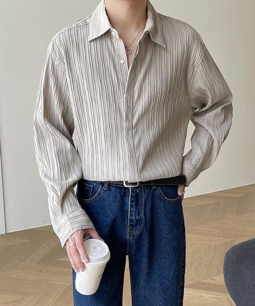 NOWLE（ノウル）の「【NOWLE】ストライプ エンボス レギュラーカラー シャツ（シャツ/ブラウス・メンズ・ベージュ/ブラック/ホワイト・MEDIUM/LARGE/X-LARGE）」の20枚目の写真