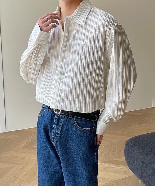 NOWLE（ノウル）の「【NOWLE】ストライプ エンボス レギュラーカラー シャツ（シャツ/ブラウス・メンズ・ベージュ/ブラック/ホワイト・MEDIUM/LARGE/X-LARGE）」の7枚目の写真