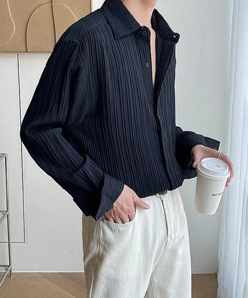 NOWLE（ノウル）の「【NOWLE】ストライプ エンボス レギュラーカラー シャツ（シャツ/ブラウス・メンズ・ベージュ/ブラック/ホワイト・MEDIUM/LARGE/X-LARGE）」の14枚目の写真