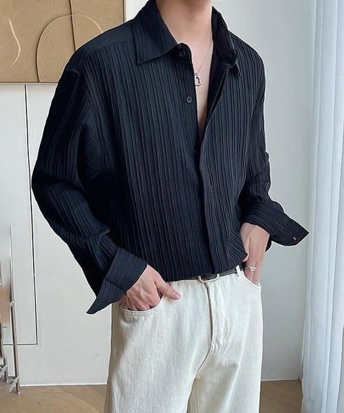 NOWLE（ノウル）の「【NOWLE】ストライプ エンボス レギュラーカラー シャツ（シャツ/ブラウス・メンズ・ベージュ/ブラック/ホワイト・MEDIUM/LARGE/X-LARGE）」の17枚目の写真