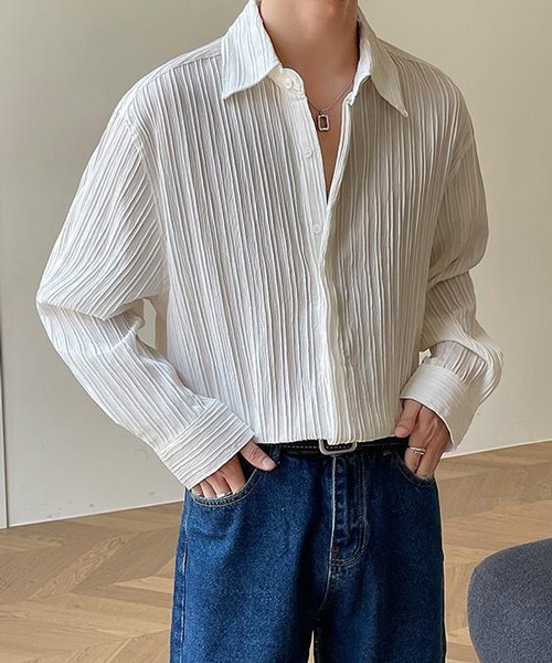 NOWLE（ノウル）の「【NOWLE】ストライプ エンボス レギュラーカラー シャツ（シャツ/ブラウス・メンズ・ベージュ/ブラック/ホワイト・MEDIUM/LARGE/X-LARGE）」の10枚目の写真