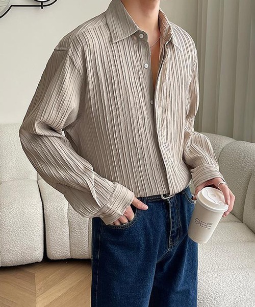 NOWLE（ノウル）の「【NOWLE】ストライプ エンボス レギュラーカラー シャツ（シャツ/ブラウス・メンズ・ベージュ/ブラック/ホワイト・MEDIUM/LARGE/X-LARGE）」の21枚目の写真