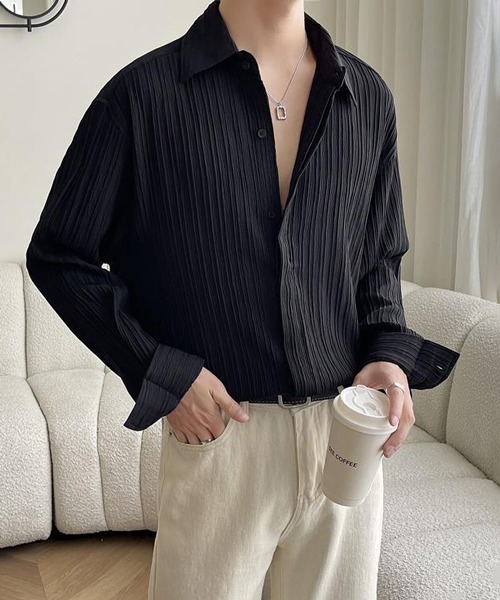 NOWLE（ノウル）の「【NOWLE】ストライプ エンボス レギュラーカラー シャツ（シャツ/ブラウス・メンズ・ベージュ/ブラック/ホワイト・MEDIUM/LARGE/X-LARGE）」の18枚目の写真