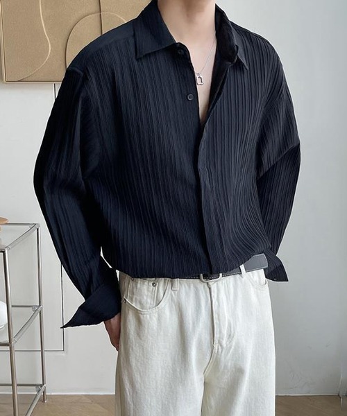 NOWLE（ノウル）の「【NOWLE】ストライプ エンボス レギュラーカラー シャツ（シャツ/ブラウス・メンズ・ベージュ/ブラック/ホワイト・MEDIUM/LARGE/X-LARGE）」の15枚目の写真