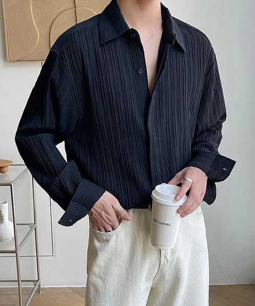 NOWLE（ノウル）の「【NOWLE】ストライプ エンボス レギュラーカラー シャツ（シャツ/ブラウス・メンズ・ベージュ/ブラック/ホワイト・MEDIUM/LARGE/X-LARGE）」の16枚目の写真