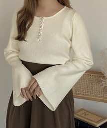 【apres jour clair】パールボタンフレアスリーブニット【ZOZOTOWN限定アイテム】