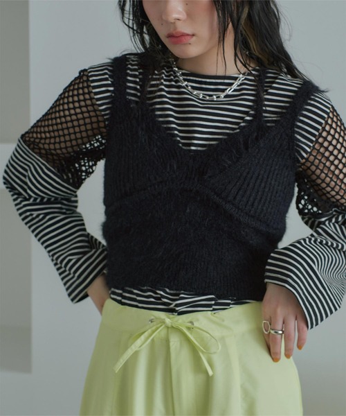 miette（ミエット）の「ﾀﾞﾌﾞﾙｽﾄﾗｯﾌﾟｼｬｷﾞｰﾆｯﾄﾋﾞｽﾁｪ（ニット/セーター・レディース・ブラック/オレンジ/グリーン/ブルー・FREE）」の5枚目の写真